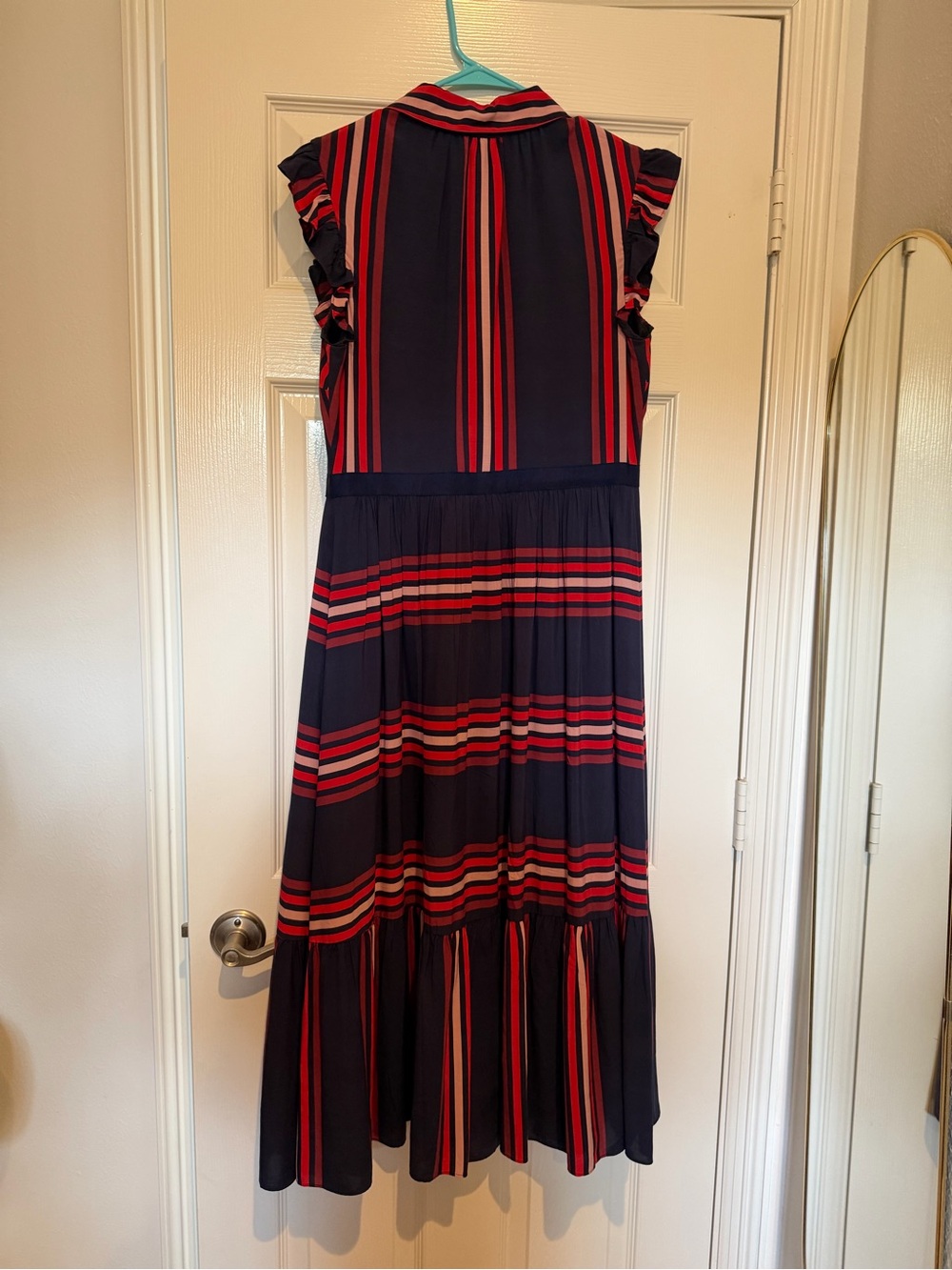 Sleeveless Navy and Red Striped Midi Dress - Picture 2 of 3